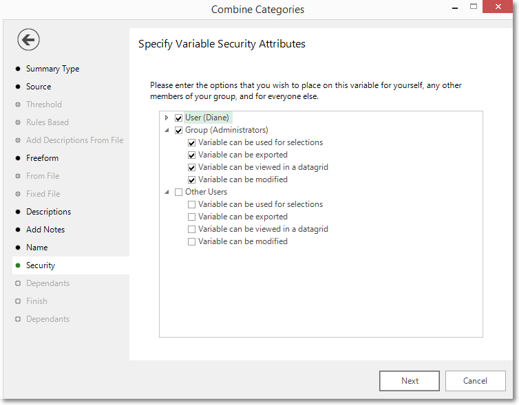 Combine Categories Wizard - Security Combine Categories Wizard - Security
